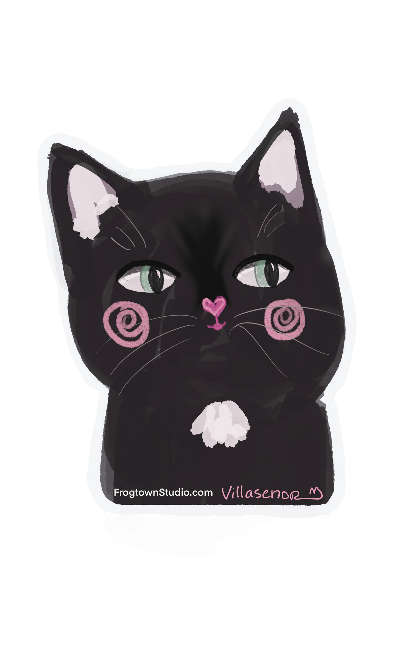 Black cat with pink spiral cheeks